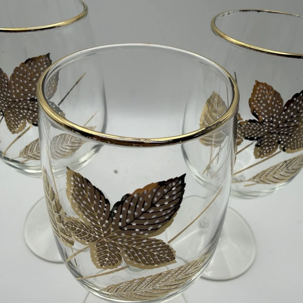 Vintage Libbey 22K Gold Trim Brandy Snifters‎ Gold Leaf 4 Wine Glasses 6oz MCM